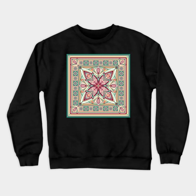 Burgundy Art Deco Mandala Crewneck Sweatshirt by Carolina Díaz